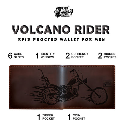 Volcano Rider Men's Premium Leather Wallet - 6 Card Slots, 2 Currency Pockets, 1 Zipper Pocket, RFID Protection - Perfect Gift for Birthday, Valentine's Day, Father's Day, Brother's Day, Anniversary, Rakhi, Diwali etc