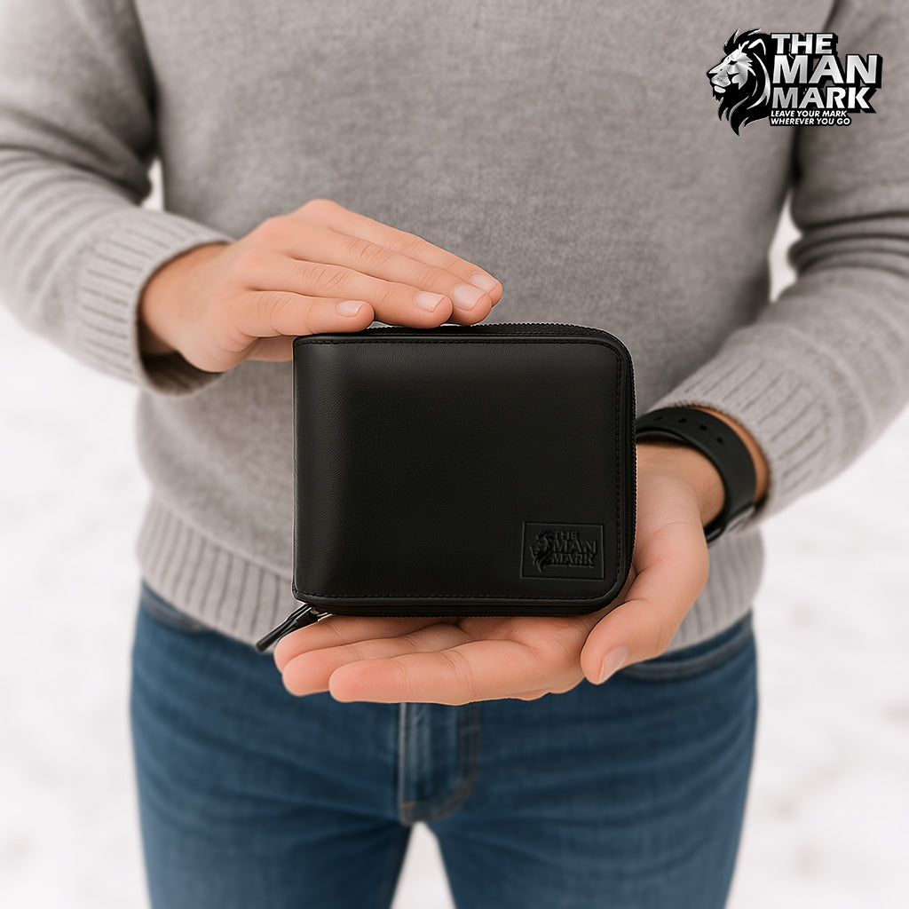 Vault Iron Zip Premium Leather Wallet - 4 Card Slots, 2 Currency Pockets, RFID Protection - Perfect Gift for Birthday, Valentine's Day, Father's Day, Brother's Day, Anniversary, Rakhi, Diwali etc