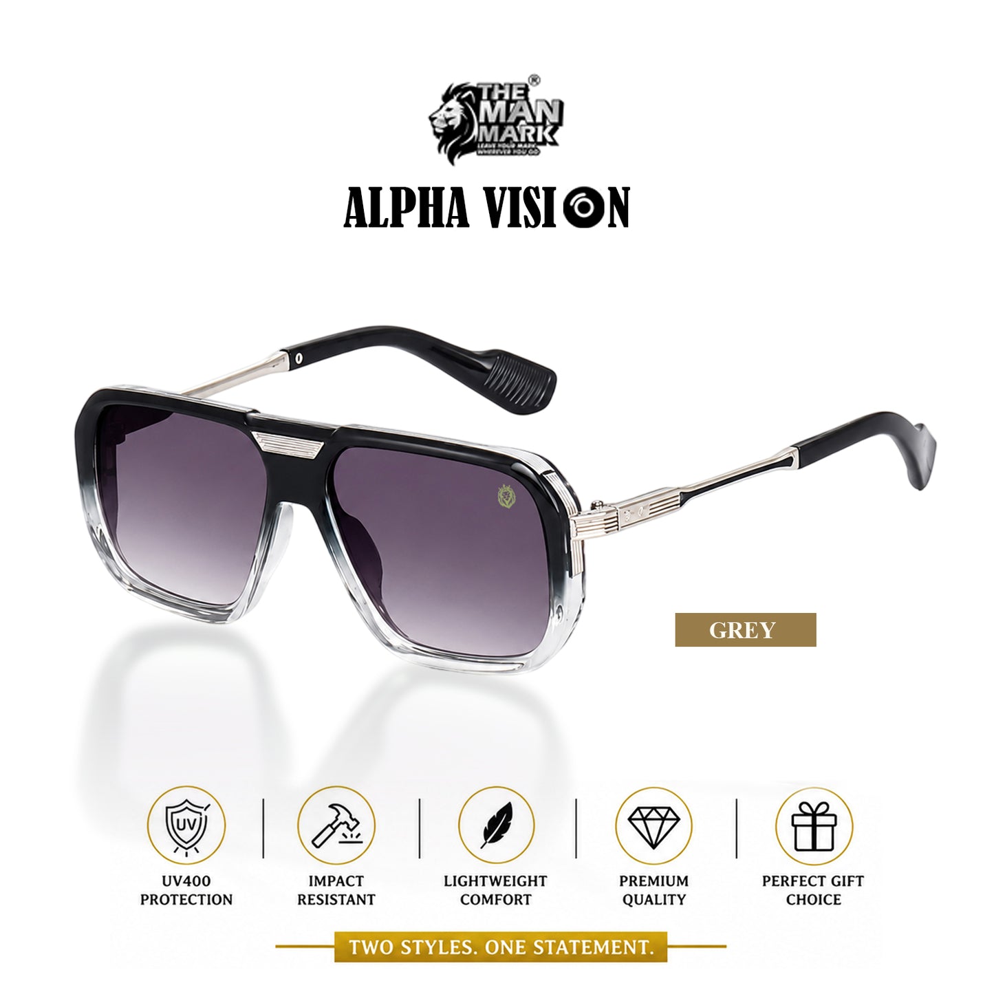 Alpha Vision Men’s Sunglasses – Black, Gold & Grey 3-Color Combo Pack | UV400 Protection, Impact Resistant, Lightweight & Premium Stylish Sunglasses