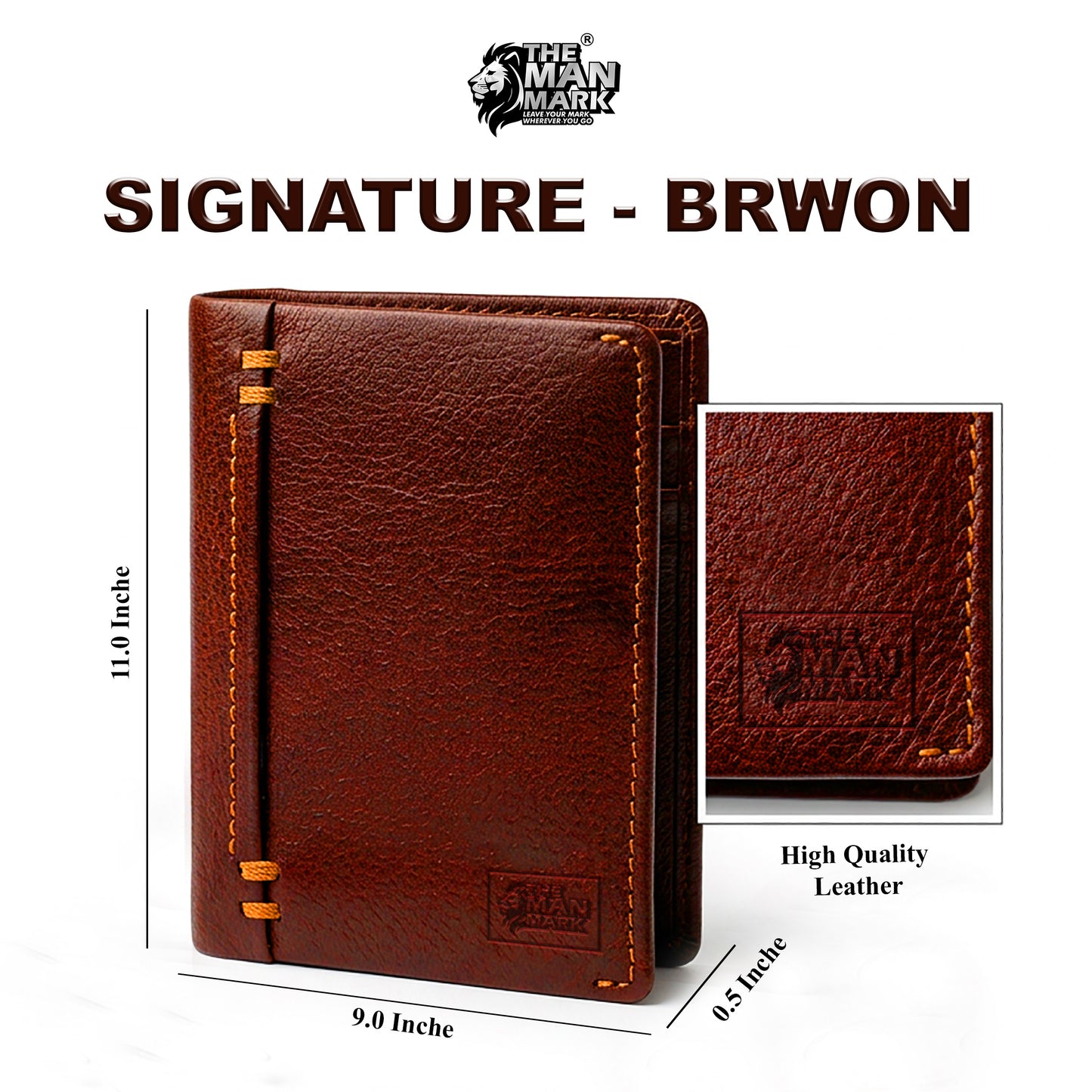 Signature (Brown) Premium Leather Wallet - 17 Card Slots, 2 Currency Pockets, RFID Protection - Perfect Gift for Birthday, Valentine's Day, Father's Day, Brother's Day, Anniversary, Rakhi, Diwali etc