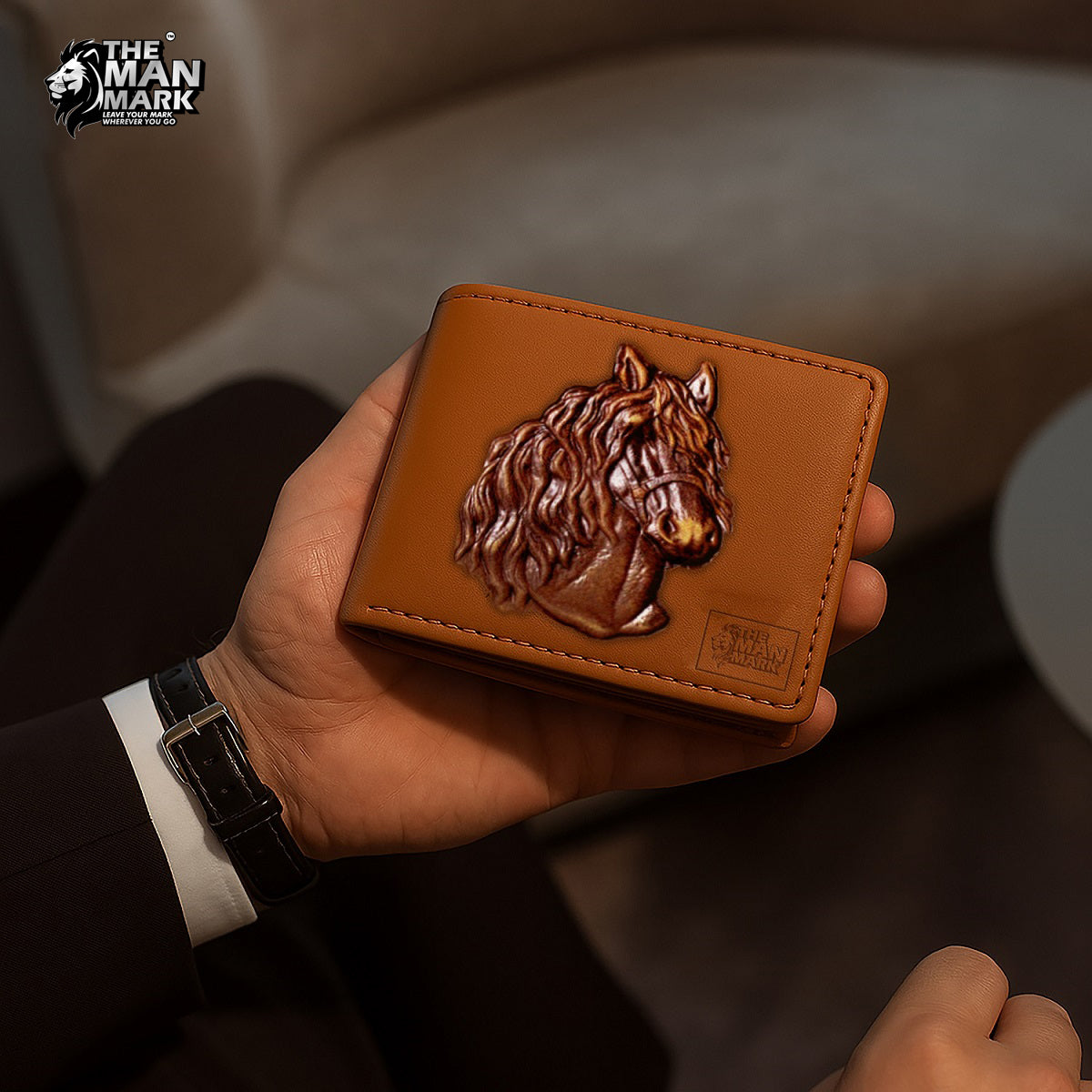 Golden Mustang Premium Leather Wallet - 4 Card Slots, 2 Currency Pockets, RFID Protection - Perfect Gift for Birthday, Valentine's Day, Father's Day, Brother's Day, Anniversary, Rakhi, Diwali etc