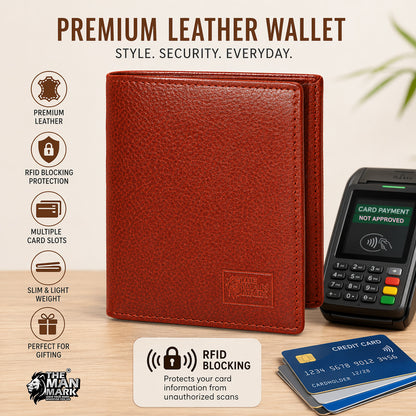 TRI - Fold (Brown) Premium Leather Wallet for Men - 11 Card Slots, 2 Currency Pockets, 1 ID Window, RFID Protection - Perfect Gift for Birthday, Valentine's Day, Father's Day, Brother's Day, Anniversary, Rakhi, Diwali etc