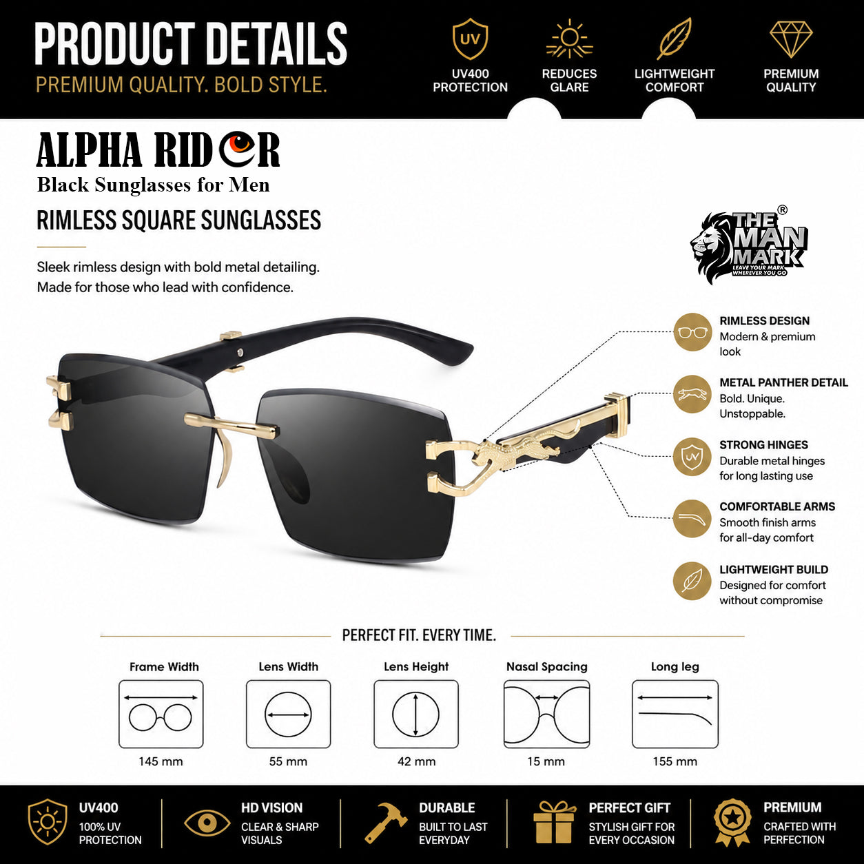 Alpha Rider Rimless Square Sunglasses