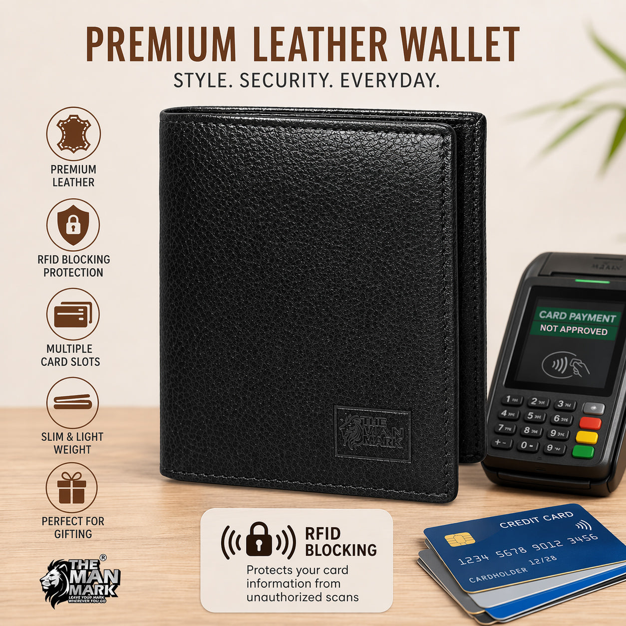 TRI - Fold (Black) Premium Leather Wallet for Men - 11 Card Slots, 2 Currency Pockets, 1 ID Window, RFID Protection - Perfect Gift for Birthday, Valentine's Day, Father's Day, Brother's Day, Anniversary, Rakhi, Diwali etc