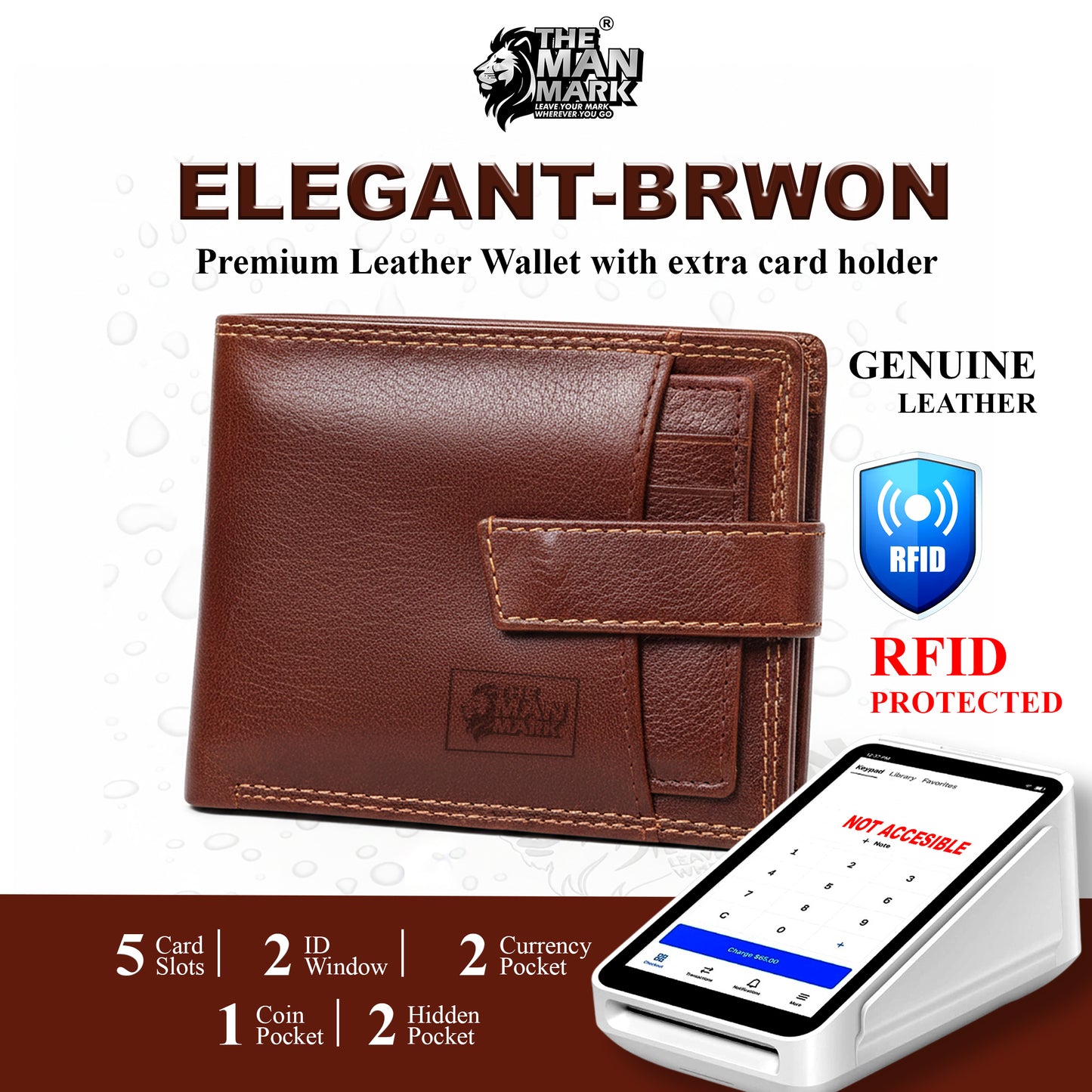 Elegant (Brown) with Extra card Holder Premium Leather Wallet - 5 Card Slots, 2 Currency Pockets, 2, ID Window, RFID Protection - Perfect Gift for Birthday, Valentine's Day, Father's Day, Brother's Day, Anniversary, Rakhi, Diwali etc