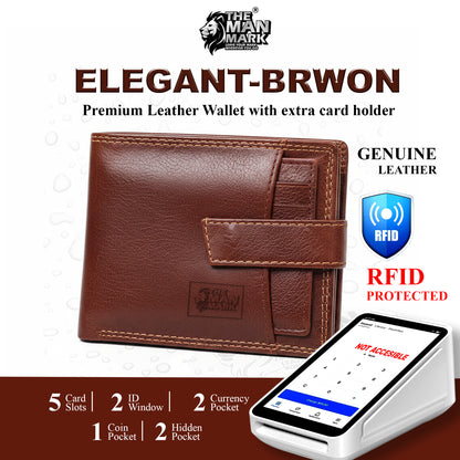 Elegant (Brown) with Extra card Holder Premium Leather Wallet - 5 Card Slots, 2 Currency Pockets, 2, ID Window, RFID Protection - Perfect Gift for Birthday, Valentine's Day, Father's Day, Brother's Day, Anniversary, Rakhi, Diwali etc