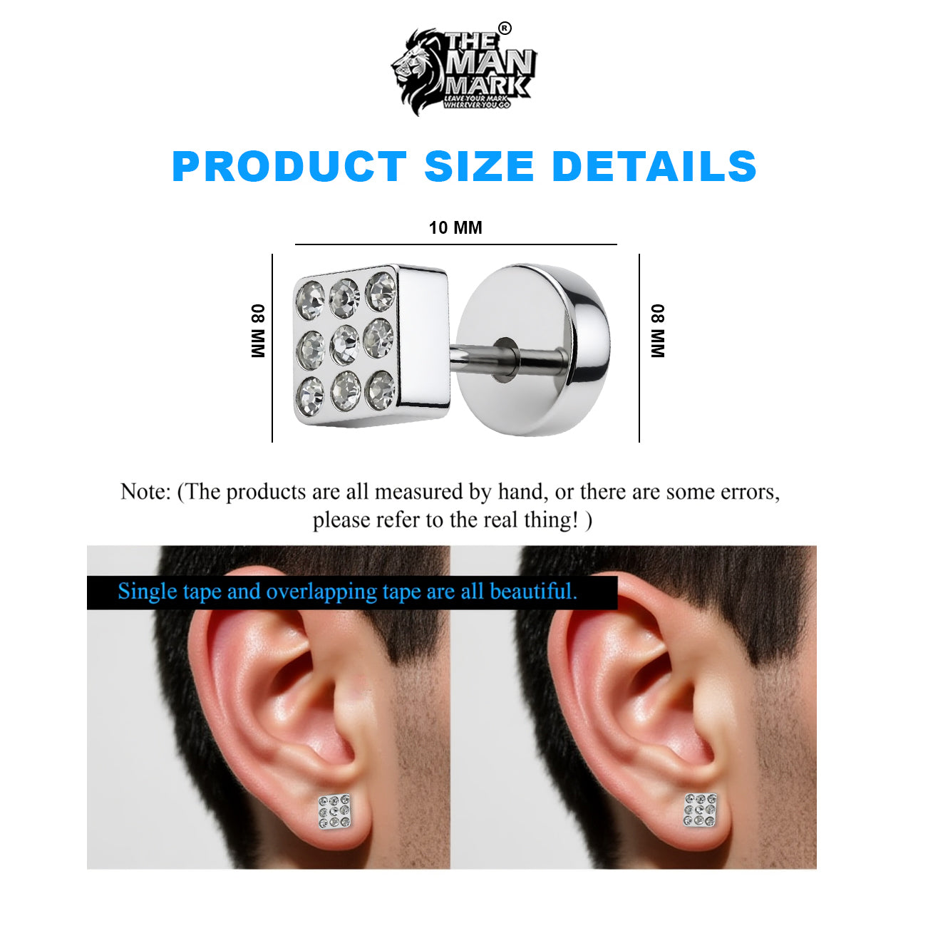 Square Crystal Stud Earring for Men
