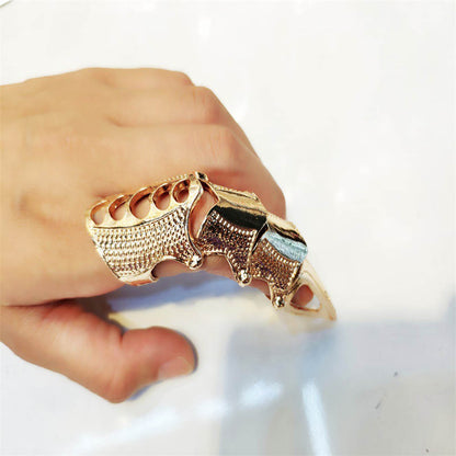 Full Finger Ring Rock Cool Boys Punk Cosplay Metal Full Finger Ring Scroll Joint Armor Knuckle Ring (Gold)