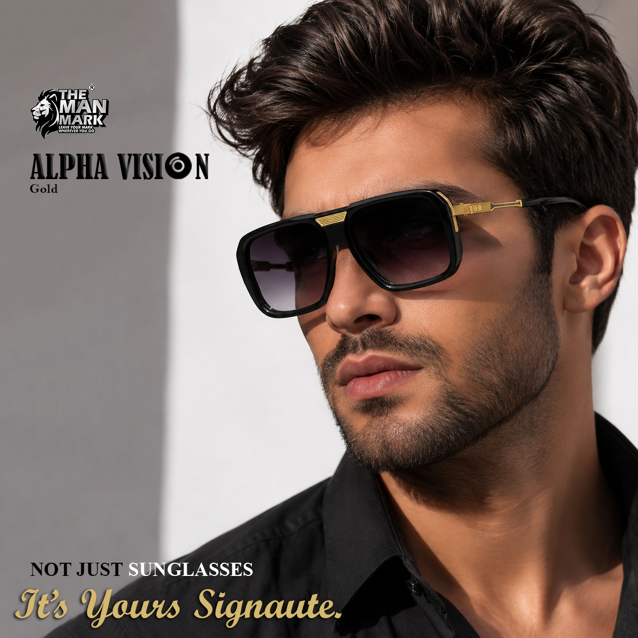 Alpha Vision Sunglasses for Men, Gold & Black Combo Pack | UV400 Protection | Lightweight & Comfortable | Premium Stylish Square Frame | 2 Pair Combo