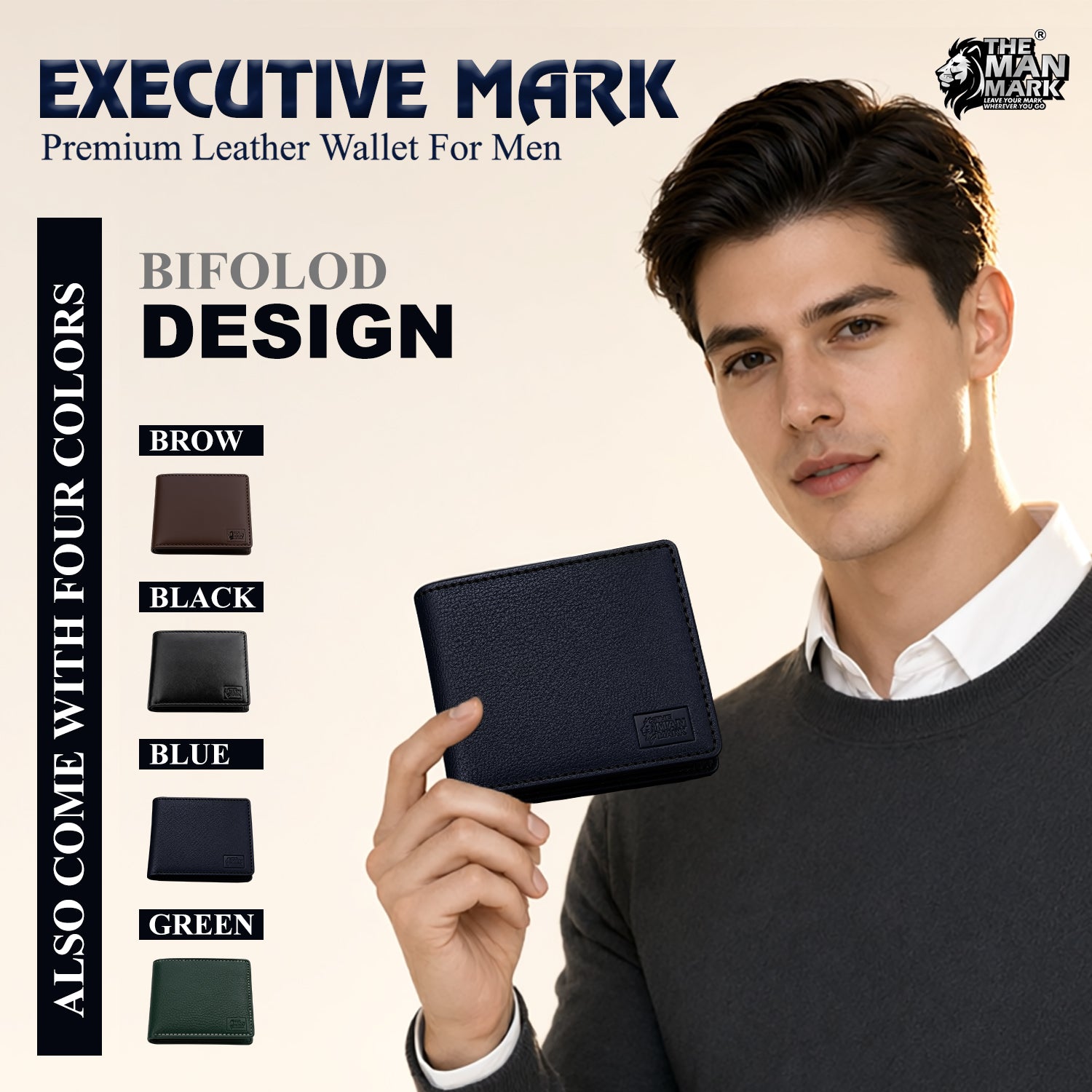 Blue Executive Mark  Premium Leather Wallet - 7 Card Slots, 2 Currency Pockets, RFID Protection - Perfect Gift for Birthday, Valentine's Day, Father's Day, Brother's Day, Anniversary, Rakhi, Diwali etc