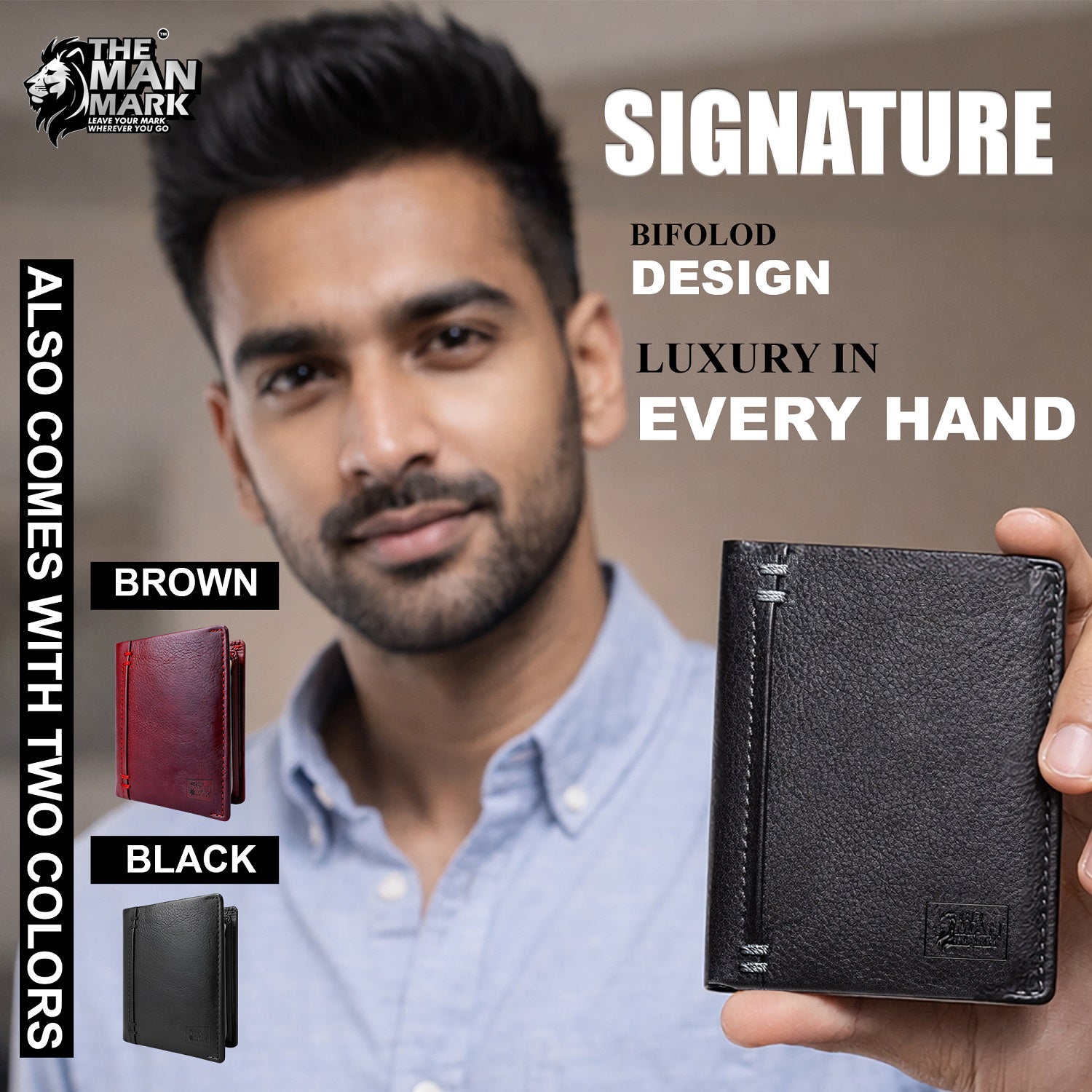 Signature (Black) Premium Leather Wallet - 17 Card Slots, 2 Currency Pockets, RFID Protection - Perfect Gift for Birthday, Valentine's Day, Father's Day, Brother's Day, Anniversary, Rakhi, Diwali etc