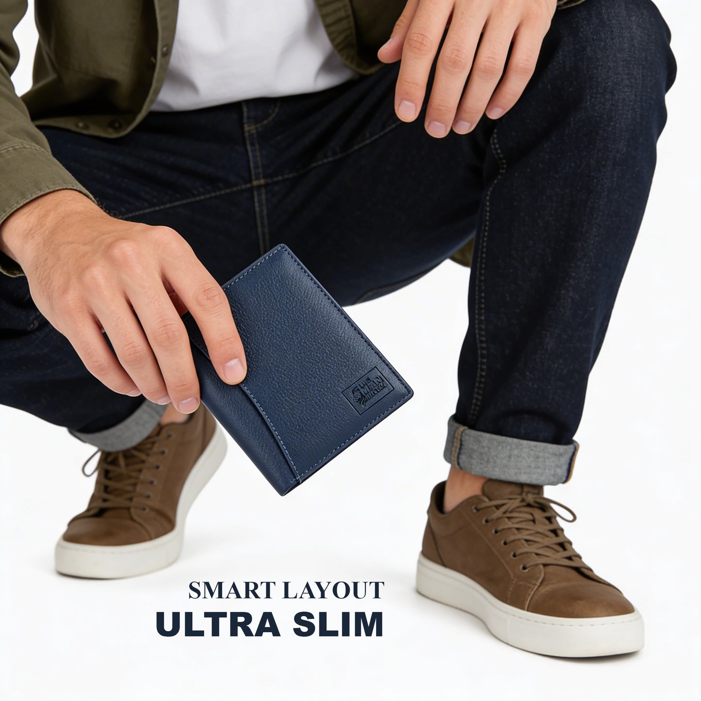 Elite (Blue) Premium Leather Wallet - 8 Card Slots, 2 Currency Pockets, 2, ID Window, RFID Protection - Perfect Gift for Birthday, Valentine's Day, Father's Day, Brother's Day, Anniversary, Rakhi, Diwali etc