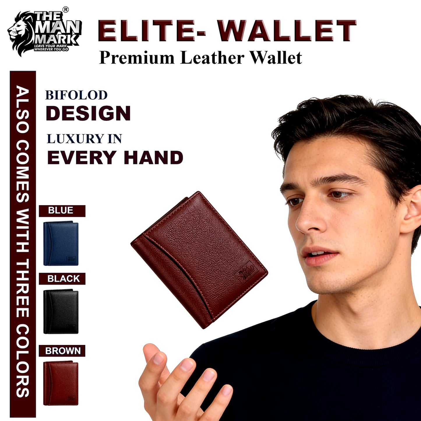 Elite (Brown) Premium Leather Wallet - 8 Card Slots, 2 Currency Pockets, 2, ID Window, RFID Protection - Perfect Gift for Birthday, Valentine's Day, Father's Day, Brother's Day, Anniversary, Rakhi, Diwali etc
