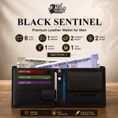 Black Sentinel Wallet, Alpha Rider Black Sunglasses & Professional Edge Black Belt – Premium Gift Combo for Men