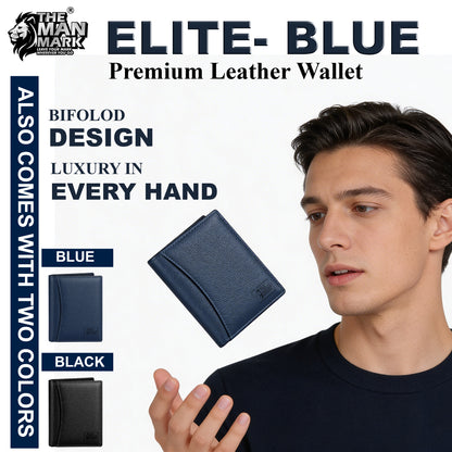 Elite (Blue) Premium Leather Wallet - 8 Card Slots, 2 Currency Pockets, 2, ID Window, RFID Protection - Perfect Gift for Birthday, Valentine's Day, Father's Day, Brother's Day, Anniversary, Rakhi, Diwali etc