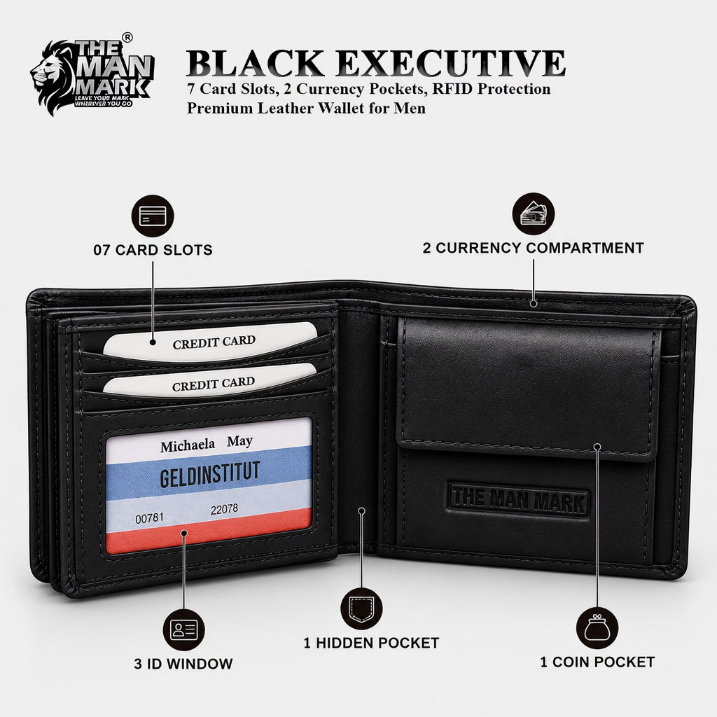 Black Executive Mark Wallet, Alpha Vision SI Sunglasses & Elite Office Black Belt – Premium Gift Combo for Men