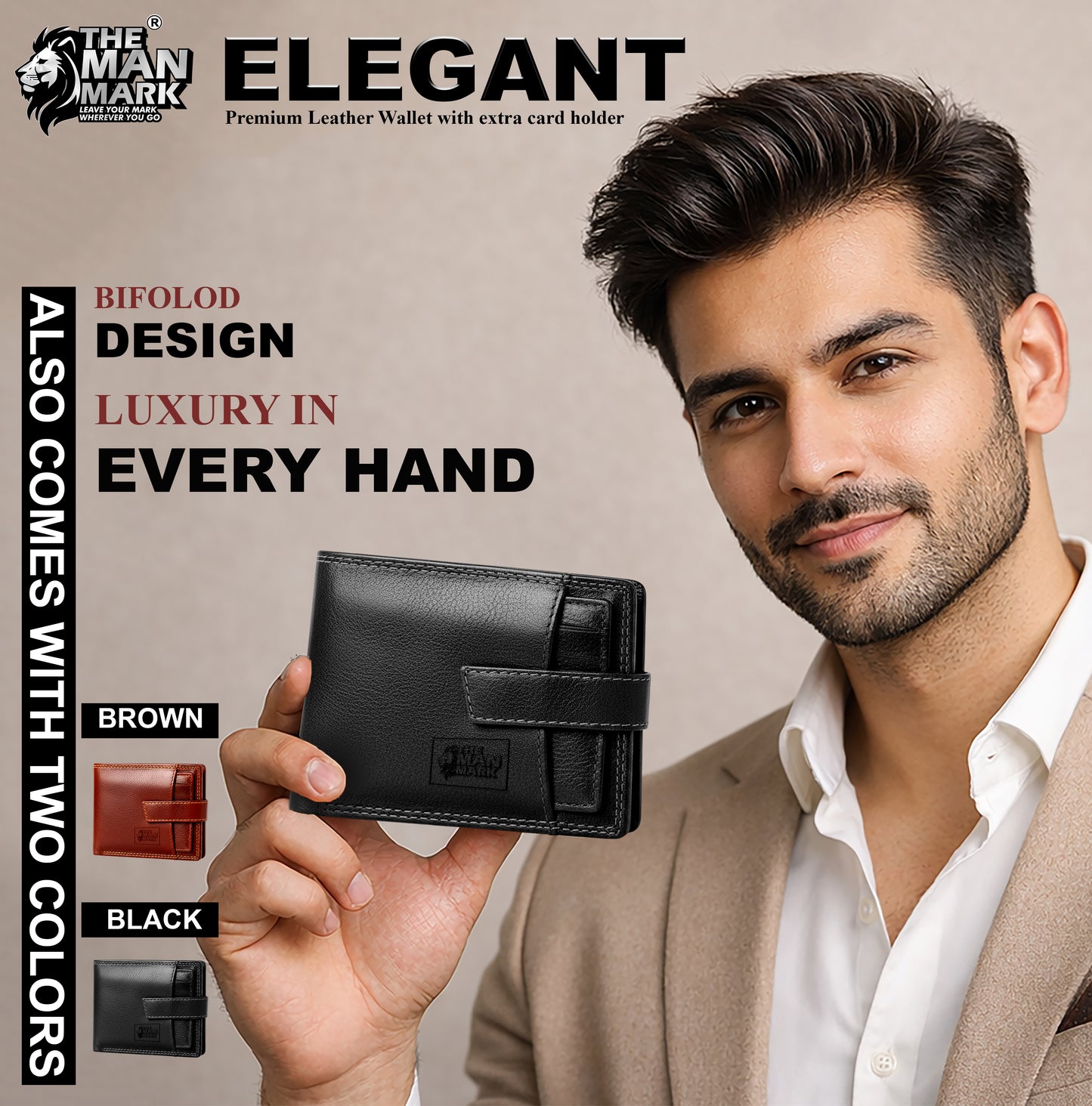 Elegant (Black) with Extra card Holder Premium Leather Wallet - 5 Card Slots, 2 Currency Pockets, 2, ID Window, RFID Protection - Perfect Gift for Birthday, Valentine's Day, Father's Day, Brother's Day, Anniversary, Rakhi, Diwali etc