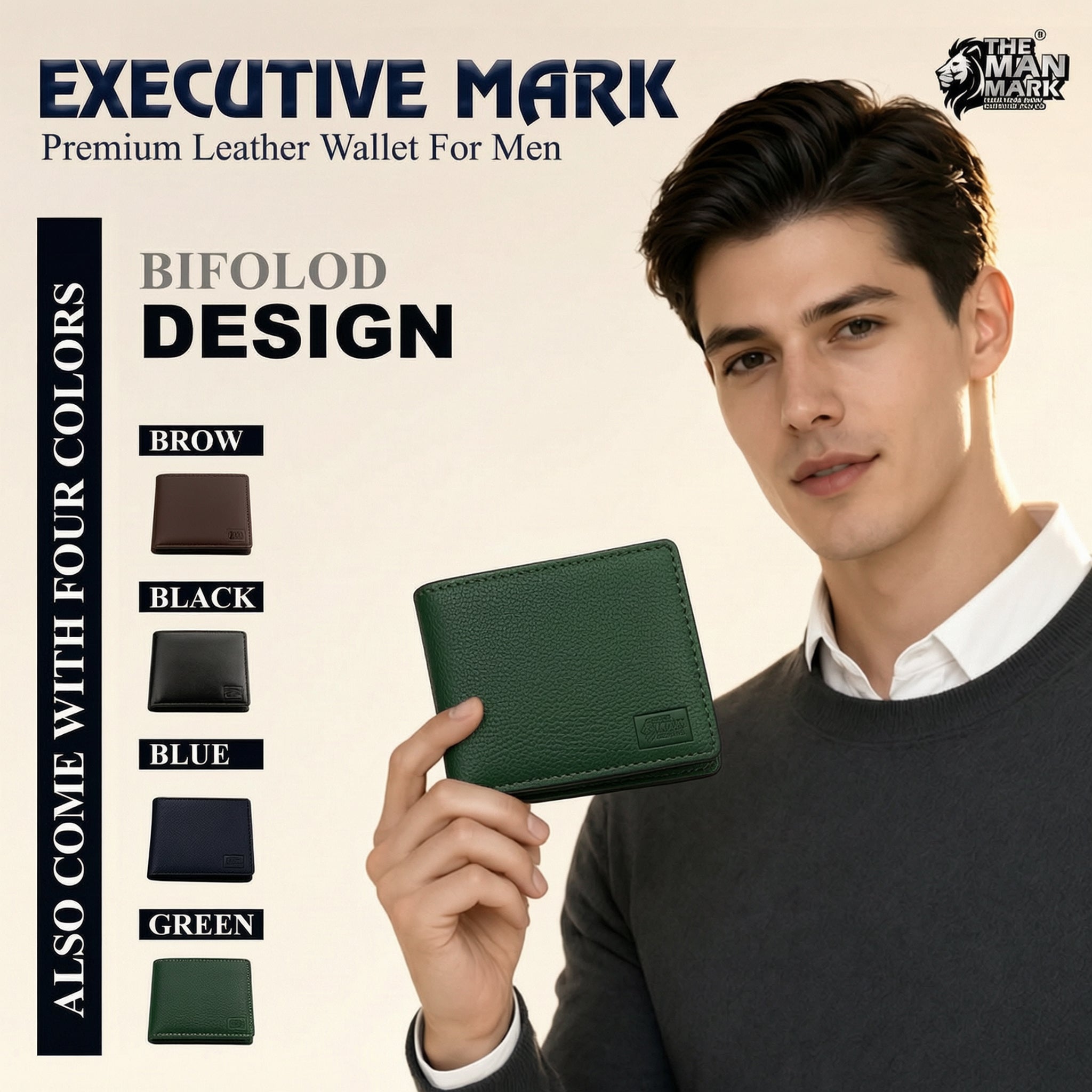 Green Executive Mark  Premium Leather Wallet - 7 Card Slots, 2 Currency Pockets, RFID Protection - Perfect Gift for Birthday, Valentine's Day, Father's Day, Brother's Day, Anniversary, Rakhi, Diwali etc