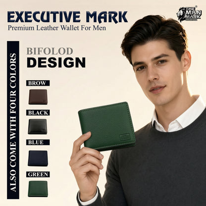 Green Executive Mark  Premium Leather Wallet - 7 Card Slots, 2 Currency Pockets, RFID Protection - Perfect Gift for Birthday, Valentine's Day, Father's Day, Brother's Day, Anniversary, Rakhi, Diwali etc