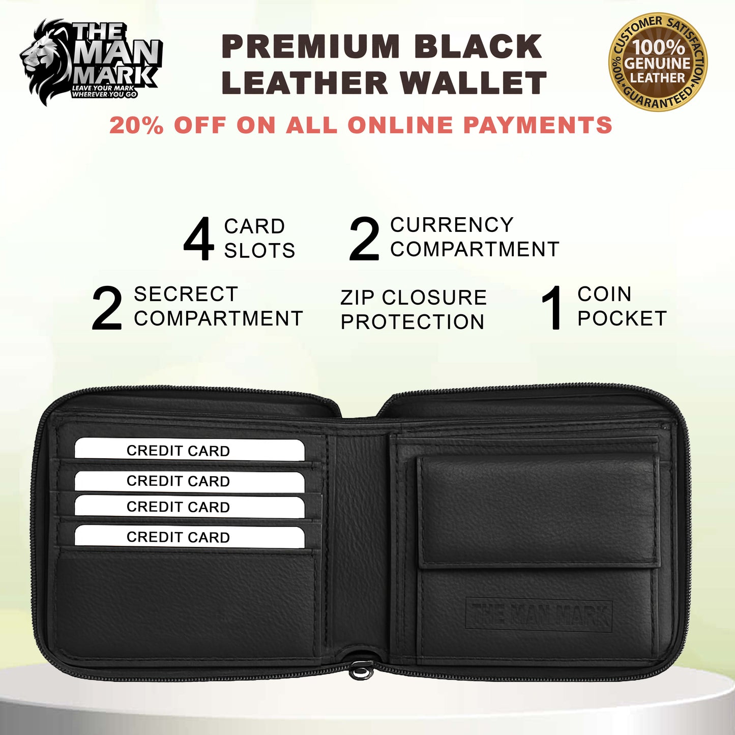 Vault Iron Zip Premium Leather Wallet - 4 Card Slots, 2 Currency Pockets, RFID Protection - Perfect Gift for Birthday, Valentine's Day, Father's Day, Brother's Day, Anniversary, Rakhi, Diwali etc