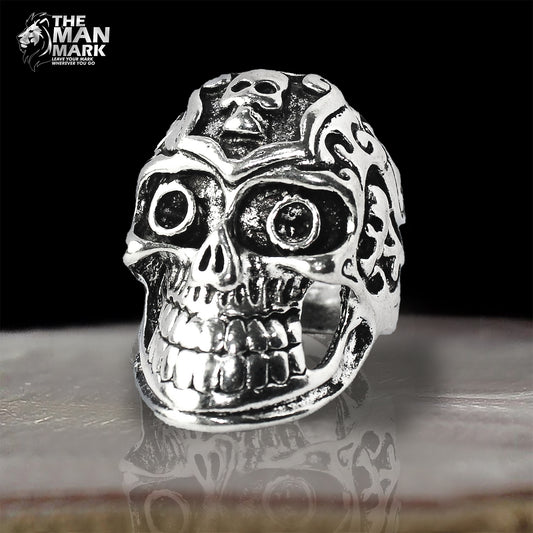Gothic Punk Skull Alloy Open Cuff Ring for Men