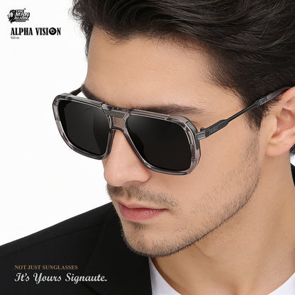 Alpha Vision Sunglasses for Men, Black & Silver Combo Pack | UV400 Protection | Impact Resistant | Lightweight & Comfortable | Premium Square Frame | 2 Pair Combo